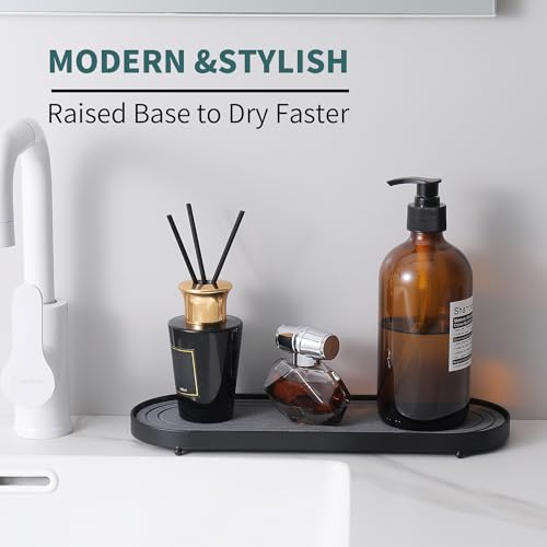 Water Absorbing Stone Tray, Fast Drying Sink Tray,Tray Coasters(Black) | Fast Drying Diatomite Stone Sink Tray Coasters, sink organizer,bathroom counter tray,tray Hand Soap Dish & Holders - color: Black