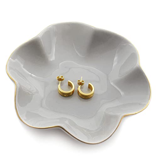 HANKOR Jewelry Dish Tray, Ceramic, 4.7 inch, Gray | Ring Dish, Catch all Tray, Cute Vanity Decor, Trinket Tray, Ring Tray, Key Holder Bowl, Girly Room Decor - color: Gray