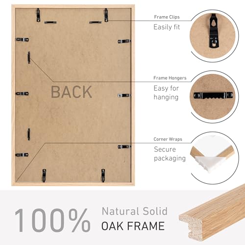 16x24 Poster Frame Set of 4 Natural Solid Oak Photo Frames with 12x18 Removable Mat Wall Hanging Large Handcrafted Frame with HD Plexiglass Wall and Tabletop Display Large Picture Frame - color: Oak, size: 16X24,4P