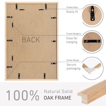 16x24 Poster Frame Set of 4 Natural Solid Oak Photo Frames with 12x18 Removable Mat Wall Hanging Large Handcrafted Frame with HD Plexiglass Wall and Tabletop Display Large Picture Frame - color: Oak, size: 16X24,4P