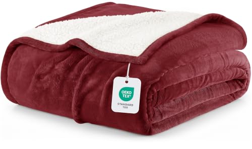 Utopia Bedding Reversible Plush Sherpa Blanket King Size Red, 90x102 Inch | Soft, Warm, Fleece, Bed, Sofa, Couch, Camping, Travel, Cozy, All Season - color: Red, size: King (90x102 Inch)