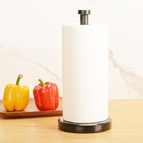 Paper Towel Holder Countertop, Heavy Weighted Black Marble Paper Towels Holder for Kitchen Counter, Modern Standing Papertowel Roll Holders(Matte Black Stainless Steel Bar, Black Natural Marble Base) - color: Black-b