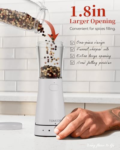Electric Salt and Pepper Grinder Set with Storage Base, Stainless Steel Rechargeable Salt and Pepper Grinder Set with 4.5 oz Large Capacity, 1.8" Wide Mouth, Adjustable Coarseness, Ideal for Kitchen - color: Matte White