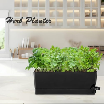 Self Watering Pots for Indoor Plants 17 Inches Window Boxes Planters Rectangular Flower Pots Rectangle Herb Pots Large Plant Pots with Drainage Holes and Saucers Windowsill Planter (2, Black) - color: Black