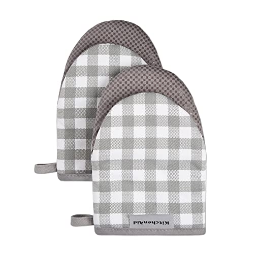 KitchenAid Gingham Mini Oven Mitt 2-Pack Set, Grey, 5.5"x8" - color: Gray