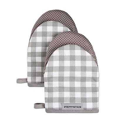 KitchenAid Gingham Mini Oven Mitt 2-Pack Set, Grey, 5.5"x8" - color: Gray