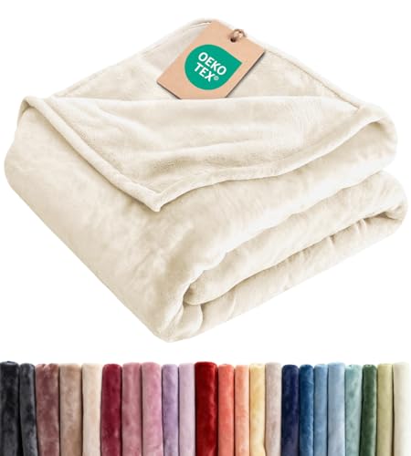 Fleece Blanket King Size - Ultra-Soft Warm Flannel Fleece Blanket - Cream | Soft, Warm, Outdoor Picnic Blanket for Camping, Travel, Lightweight, Cozy, Anti-Static, Home Decor Gifts for Men & Women - color: 01 - Cream, size: King (90" x 108")