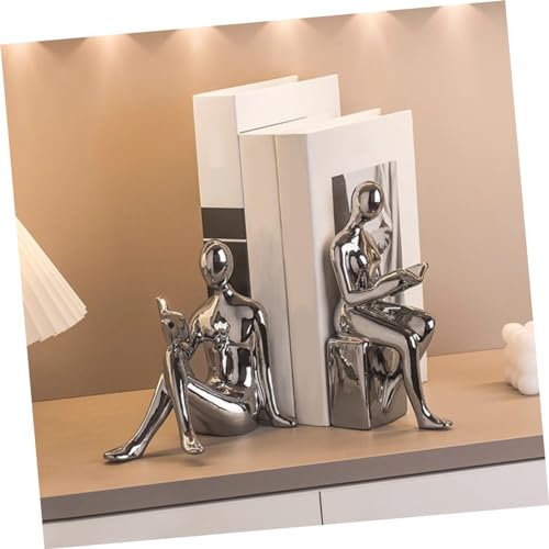 Cabilock Reading Statue Bookends Ceramic Decorative Books Desktop Figurine for Tabletop Bookshelf Decoration