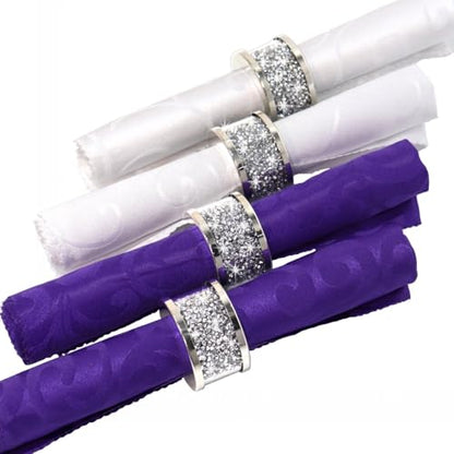 Silver Diamond Napkin Rings (Silver 4 Pack) | Crystal Glass Napkin Holder Glam Crushed Diamond Table Settings Bling Serviette Buckles Cloth Holder - color: Silver 4 Pack