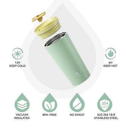 Ideus 17 oz Travel Coffee Mug, Double Wall Vacuum Stainless Steel Insulated Coffee Tumbler With Lid, Splash-Proof & Cup Holder Friendly, Keeps Drinks Hot/Cold, Dishwasher Safe, Mint Green - color: Mint Green