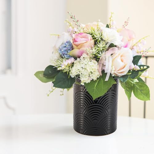 Ceramic Utensils Holder，Extra Large Stable Ceramic Cooking Tool Organizer Set for Kitchen，For Countertop ,Black - color: Black