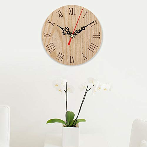 Farmhouse Wall Clock, Classic Rustic Antique Wood Silent Battery Operated, Rustic Wall Decor, 12cm Large Numerals Metal Circle Quiet Movement, for Office Kitchen Bedroom Living Roo