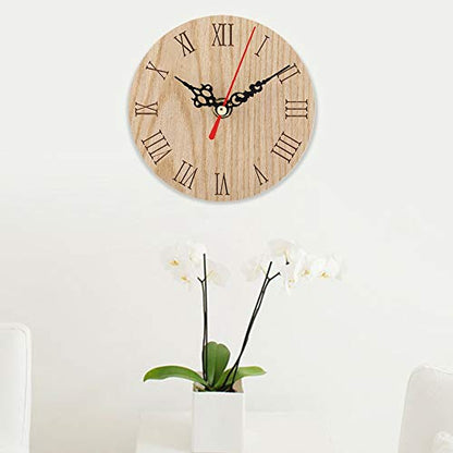 Farmhouse Wall Clock, Classic Rustic Antique Wood Silent Battery Operated, Rustic Wall Decor, 12cm Large Numerals Metal Circle Quiet Movement, for Office Kitchen Bedroom Living Roo