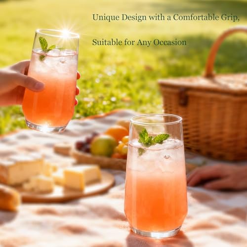 Drinking Glasses Set of 6, 16.4oz Highball Glasses, Crystal Clear Tall Water Glasses, Glass Cups for Cocktail, Juice, Iced Tea, Mojito and Smoothies, Clear Glassware Set, Gifts - size: Tall -16 oz