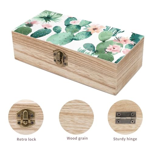 Wood Storage Box Green PatternRetro Decorative Organizer with for Photos Letters Keepsakes for Home Study Desk