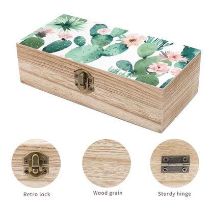 Wood Storage Box Green PatternRetro Decorative Organizer with for Photos Letters Keepsakes for Home Study Desk