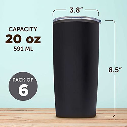 DISCOUNT PROMOS Plastic Tumblers 20 oz. Set of 6, Bulk Pack - With lids, Ice Coffee Tumbler, To Go Cup, Insulated - Black - color: Blank – Black