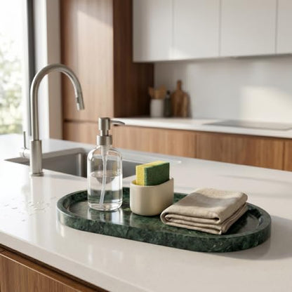 YKAJO Jade Green Oval Marble Tray, 11.8x5.9 Vanity Perfume Organizer Dish | Honed natural stone; jewelry & trinket dish, ring & key holder, soap & candle catchall; bath counter, dresser, coffee table - color: Jade Green, size: 11.8" x 5.9" x 0.6"
