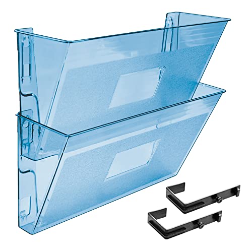 Acrimet Wall Mount Hanging File Organizer Modular, 2 Units, Clear Blue | Fits Letter Size Papers, Hangers/Hardware Included, Office Desk Cubicle Pocket Storage, Plastic