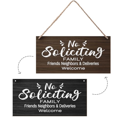 No Soliciting Sign for Front Door No Soliciting Family Friends Neighbors Deliveries Welcome Funny Hanging Plaques 12”x6” Vintage Rustic Wooden Wall Art No Solicitation Sign for Home Porch Yard - color: No Soliciting Sign-Welcome