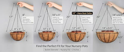 Kingbuy 10 Inch Hanging Planter Basket with Coconut Liner Wire Plant Holder Chain Flower Baskets Pot Hanger Home Garden Decoration for Indoor Outdoor, 2 Pack - size: 10 Inch, style: 2 Pack