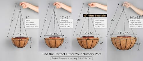Kingbuy 10 Inch Metal Hanging Planter Basket with Coconut Liner Wire Plant Holder Watering Flower Baskets Round Pot Hanger Garden Decoration for Indoor Outdoor - size: 10 Inch, style: 1 Pack