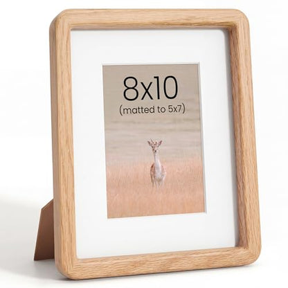 Acovy 8x10in Picture Frame, Natural Solid Oak | Handcrafted Wooden Photo Frame, Dual Use for Tabletop & Wall Mount, Matted to Fit 5"x7" Photos, HD Tempered Glass - color: Oak, size: 8x10in