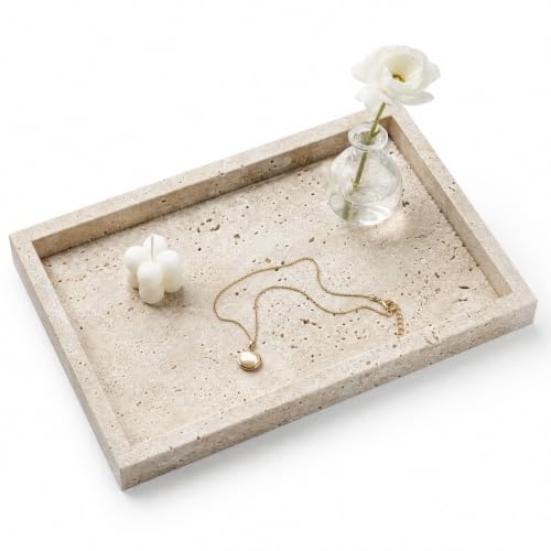 Real Natural Marble & Travertine Vanity Tray, Genuine Marble Serving Tray - color: Yellow Marble