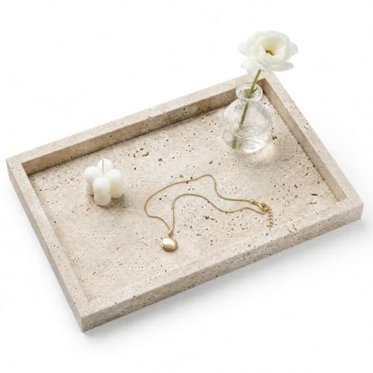 Real Natural Marble & Travertine Vanity Tray, Genuine Marble Serving Tray - color: Yellow Marble