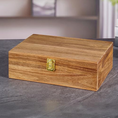 Acacia Wood Keepsake Box - Lockable Memory Box with Keys, Large Storage Box with Hinged Lid for Photos Jewelry Letters Mementos, Rustic Wooden Treasure Chest for Wedding Birthday Graduation