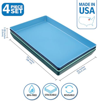 US Acrylic Coastal Plastic Serving Trays (Set of 4) 15” x 10” | Large Unbreakable Reusable Rectangular Party Platters | Serve Appetizers, Fruit, Veggies, & Desserts | BPA-Free & Made in USA - color: Coastal, size: 15" x 10"