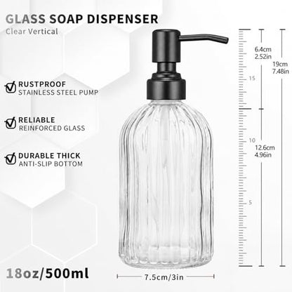 Clear Glass Soap Dispenser | with Matte Black 304 Rustproof Stainless Steel Pump 18oz for Kitchen and Bathroom Hand Soap Dispenser Bottle - color: Clear-black Pump