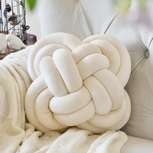 Xuyier Knot Pillow Ball, 12" Decorative Throw Pillows for Couch Bed, Beige | Decor Knotted Square Floor Pillow Cushions with Velvet Fabric for Bedroom Living Room - color: Beige