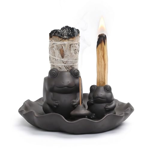 ChangWanna Multifunction 4 in 1 Frog Incense Holder, Palo Santo Holder, Sage Holder, Ceramic Incense Stick Holder for Burning - Cute Ash Catcher Tray for Yoga/Meditation/Home Room Office Decor, Black - color: Black Multifunction Frog