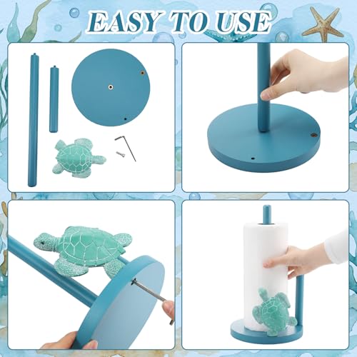 Sea Turtle Paper Towel Holder Cute Turtle Kitchen Decor Countertop Toilet Paper Towel Stand 12.5 Inch Turquoise Resin Decorative Funny Animal Gifts for Coastal Ocean Beach House Home Beachy - style: Sea Turtle