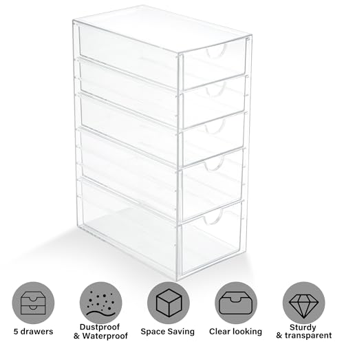 Prsildan Hair Accessories Organizer Acrylic Drawer with 5 Small Drawers | Clear, For Bathroom Vanity Office Desk, Jewelry Makeup Storage - size: 5 Drawers