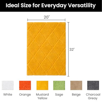 C23 20"x32" 100% Cotton Washable Bath Mat - 210 GSF Non-Slip Rug, Mustard Yellow - color: Mustard
