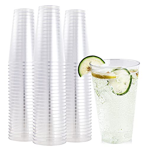 FOCUSLINE 100 Pack 16 oz Clear Plastic Cups, Disposable Cups Large Reusable Plastic Tumblers, Heavy-duty Clear Hard Cups 16 Ounce for Wedding Party, Thanksgiving, Halloween, Christmas - color: 16 oz Clear