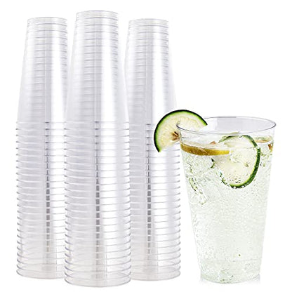 FOCUSLINE 100 Pack 16 oz Clear Plastic Cups, Disposable Cups Large Reusable Plastic Tumblers, Heavy-duty Clear Hard Cups 16 Ounce for Wedding Party, Thanksgiving, Halloween, Christmas - color: 16 oz Clear