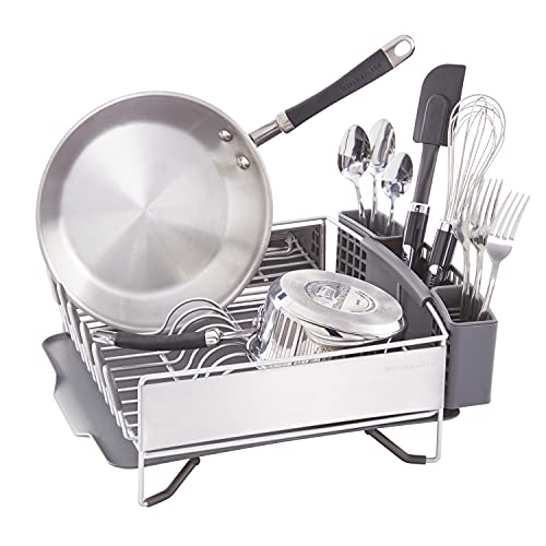 KitchenAid Compact Space Saving,Dish Rack with Removable Flatware Caddy and Angled Self Draining Drainboard,Satin Gray,15-Inch-by-13.25-Inch,(Pack of 2) - color: Gray, size: Compact (Pack of 2)