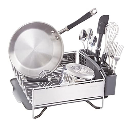 KitchenAid Compact Space Saving,Dish Rack with Removable Flatware Caddy and Angled Self Draining Drainboard,Satin Gray,15-Inch-by-13.25-Inch,(Pack of 2) - color: Gray, size: Compact (Pack of 2)