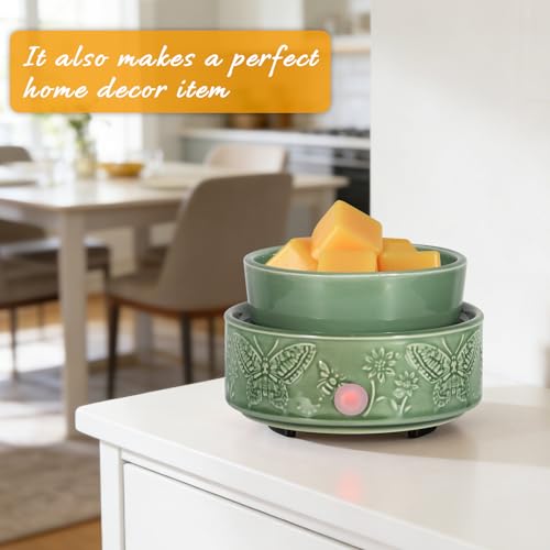 Butterfly Wax Melt Warmer for Scented Wax 3-in-1 Ceramic Wax Warmer | Fragrances Candle Oils, Home Fragrance Burner,Electric Candle Warmer for Mom Women(Green) - color: Green Butterfly