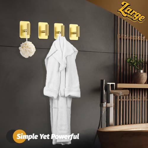 Heavy Duty Adhesive Hooks - 26lb Max, Sticky Wall Hooks Waterproof Stainless Steel for Hanging Towel, Coat, Robe, Towel Hooks Stick on Bathroom, Kitchen, Shower, Door (Gold, 4 Pack) - color: Gold-Cylinder4