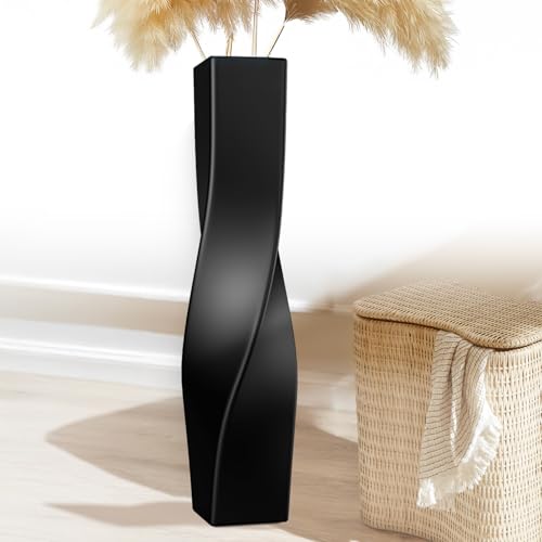 Tall Resin Vases On Floor, 27.56" Matte Black Twisted Geometric Floor Vase for Home, Living Room, Bedroom, Office, Desk, Shelf, Creative Unique Decorative Tall Decor Floor Vase - color: Black, size: 27.56 IN