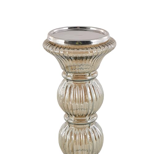 Deco 79 Glass Handmade Decorative Candle Holder Turned Style Pillar Candle Stand, Set of 3 Candlestick Holder 6", 9", 12"H, Gray