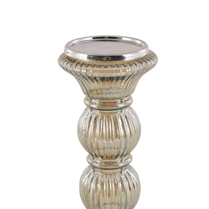 Deco 79 Glass Handmade Decorative Candle Holder Turned Style Pillar Candle Stand, Set of 3 Candlestick Holder 6", 9", 12"H, Gray