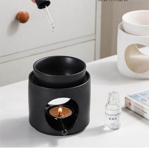 Hand Made Large Capacity Essential Oil Burner Wax Melt Burners, Aromatherapy Aroma Burner Ceramic Oil Diffuser Candle Tealight Holder Home Bedroom Decor-Black - color: Black