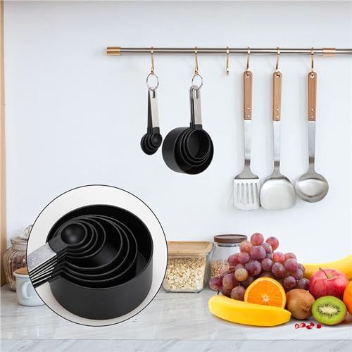 8 PCS Tainless Steel Measuring Cups and Spoons Set, Nesting Measuring Cup and Spoon Set for Precise Cooking Measurements in the Kitchen, Black - color: Black