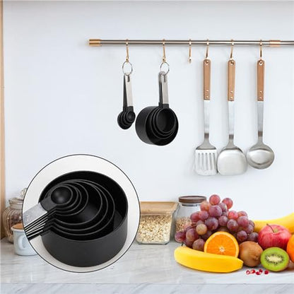 8 PCS Tainless Steel Measuring Cups and Spoons Set, Nesting Measuring Cup and Spoon Set for Precise Cooking Measurements in the Kitchen, Black - color: Black