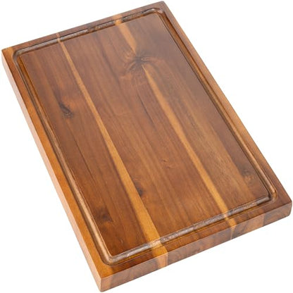 happimess Eldridge Large 18" x 12" Acacia Cutting Board, Brown | Handcrafted, 1 Inch Thick, Reversible Design, Juice Grooves, Authentic Wood Grain, Rectangular, Farmhouse Style - color: Brown, size: 18"L x 12"W